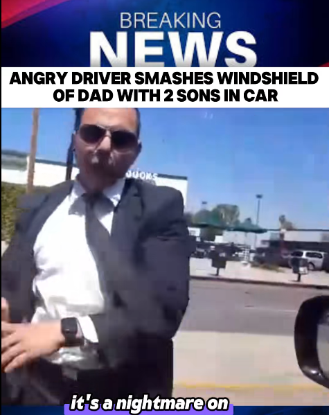 “Road Rage Horror Caught on Camera — Furious Driver Smashes Dad’s Windshield While Kids Scream in the Backseat!”
