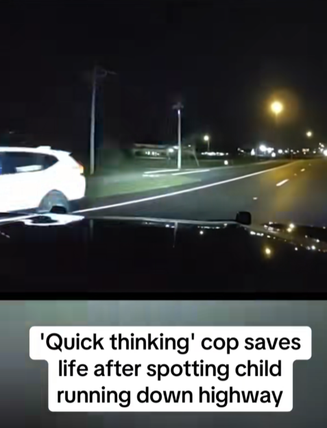 “Officer’s Split-Second Decision Saves Child Running Alone on Dark Highway — Dashcam Footage Leaves Viewers in Shock”