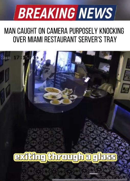 “Miami Diner Erupts in Outrage After Man Intentionally Smashes Server’s Tray in Shocking CCTV Footage”