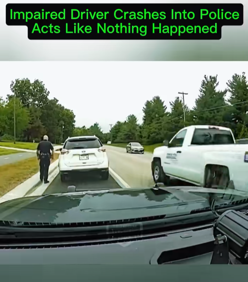 Impaired Driver Crashes Into Police Vehicle and Pretends Nothing Happened