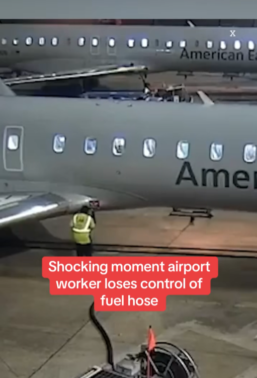 “Airport Worker Loses Control of Fuel Hose — The Wild Moment Caught on Camera Leaves Crew Speechless”