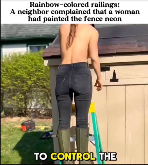 “Neighborhood Explodes Over Neon Fence: Woman’s DIY Project Sends Neighbor Into Full Meltdown!”
