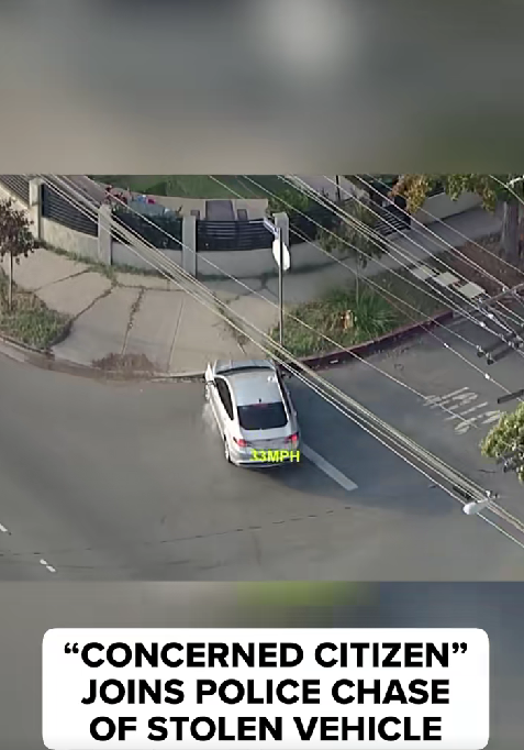 “Helicopter Footage Captures Bizarre Moment: Civilian Driver Tries to ‘Assist’ in Police Chase of Stolen Car”