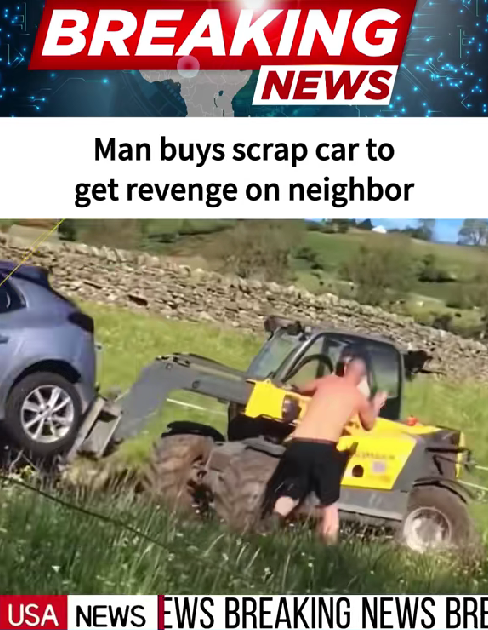 “Viral Showdown: Man Uses Scrap Car in Bizarre Revenge Plot Against Neighbor — Chaos Ensues on Camera”