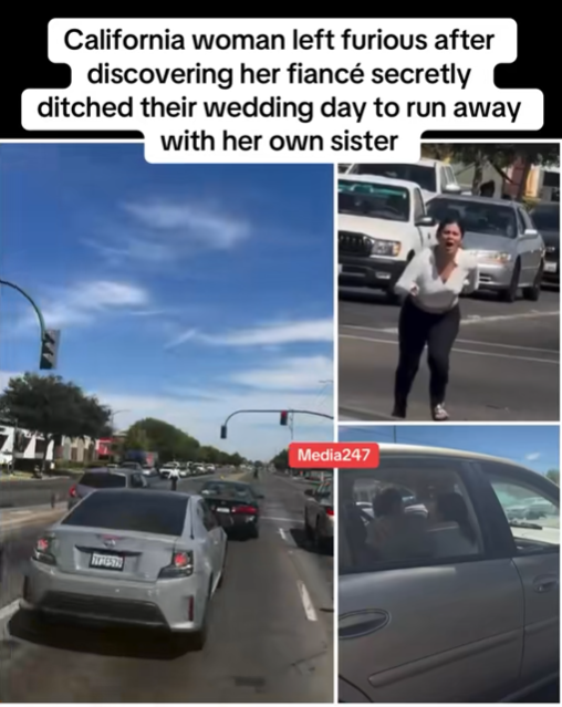 “Bride Chases Car Down the Street After Fiancé Runs Off With Her Sister — Wedding Day Turns Into Chaos!”