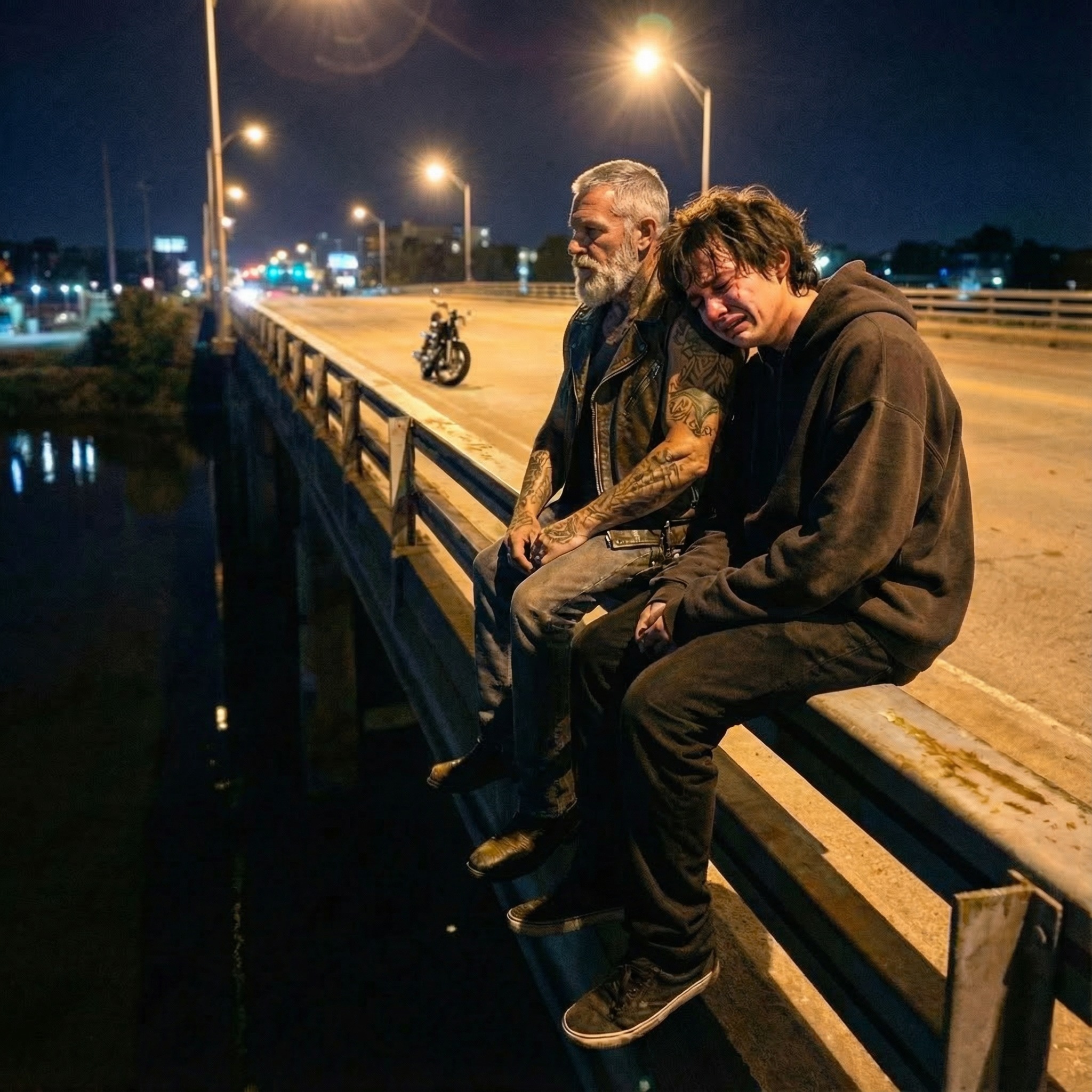 This biker sat with me on a bridge for six hours when I was going to jump, and he never once told me not to do it, That is what saved my life