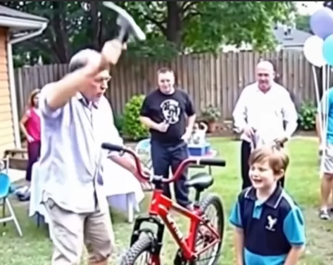 My dad smashed my sons birthday bike to teach him a lesson, My mom supported