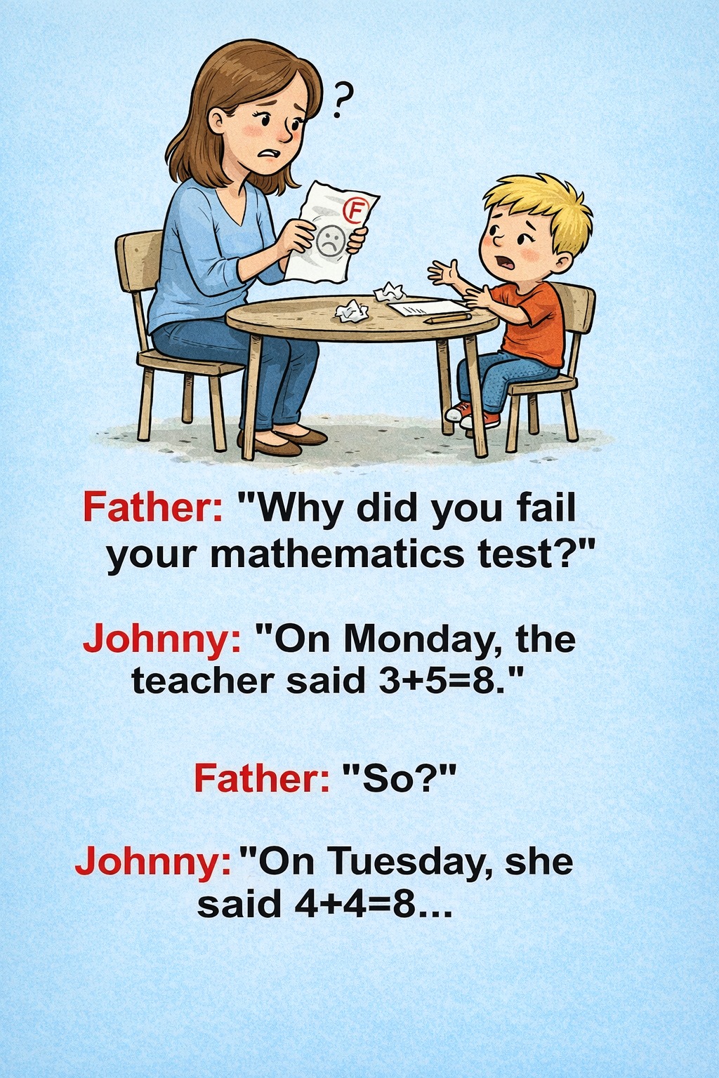 Father: “Why did you fail your math test?”